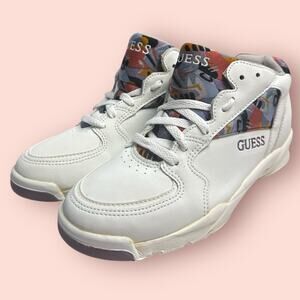 Vtg Guess Athletic Graffiti Sneakers Shoes Womens 8 White RARE 90s Mid High Box
